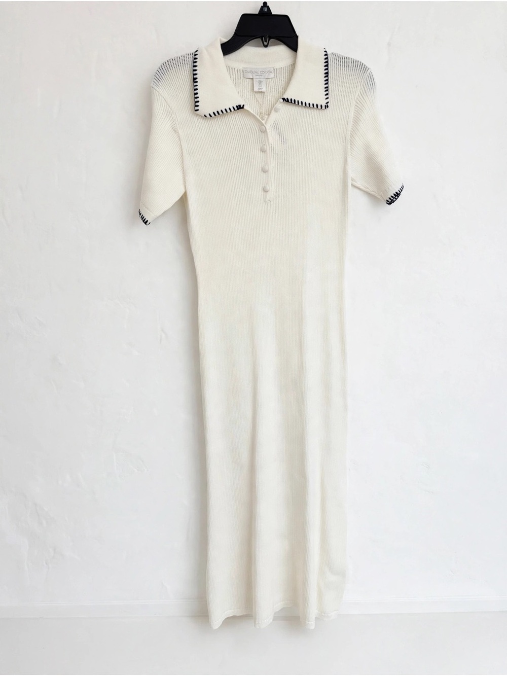 Caroline Constas NWT Cream Knit Polo Midi Dress with Contrast Trim - Small